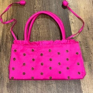 Jazzd satin hand bag womens‎ bright pink with bronze beaded polka dots classy